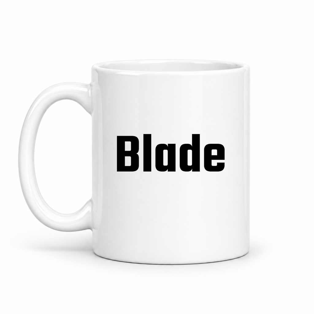 Blade Mug in white with handle left