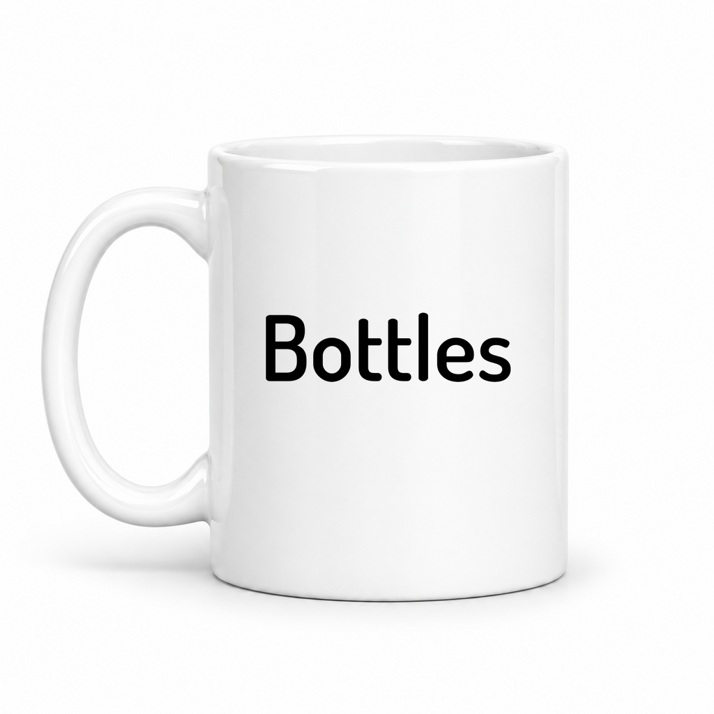 Bottles Mug in white with handle left