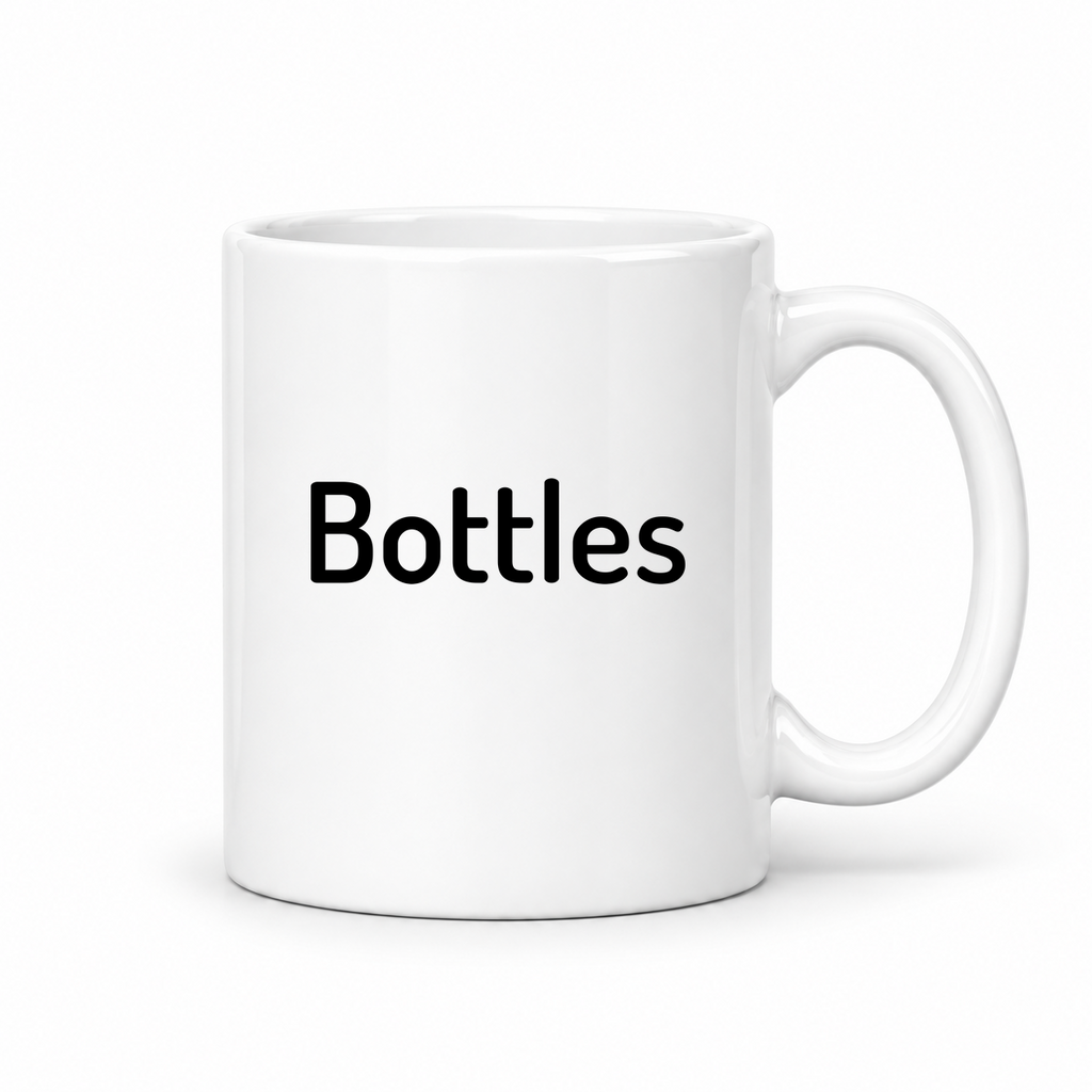 Bottles Mug in white with handle right