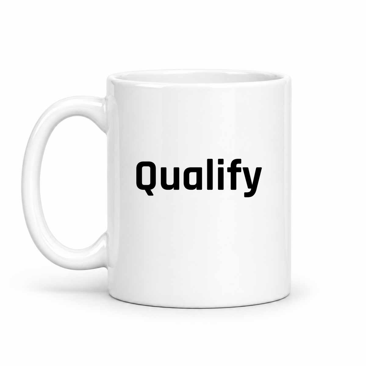Qualify Mug in white with handle left