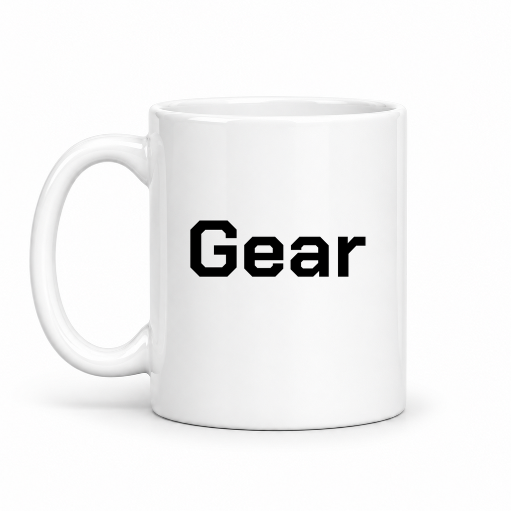 Gear Mug in white with handle left