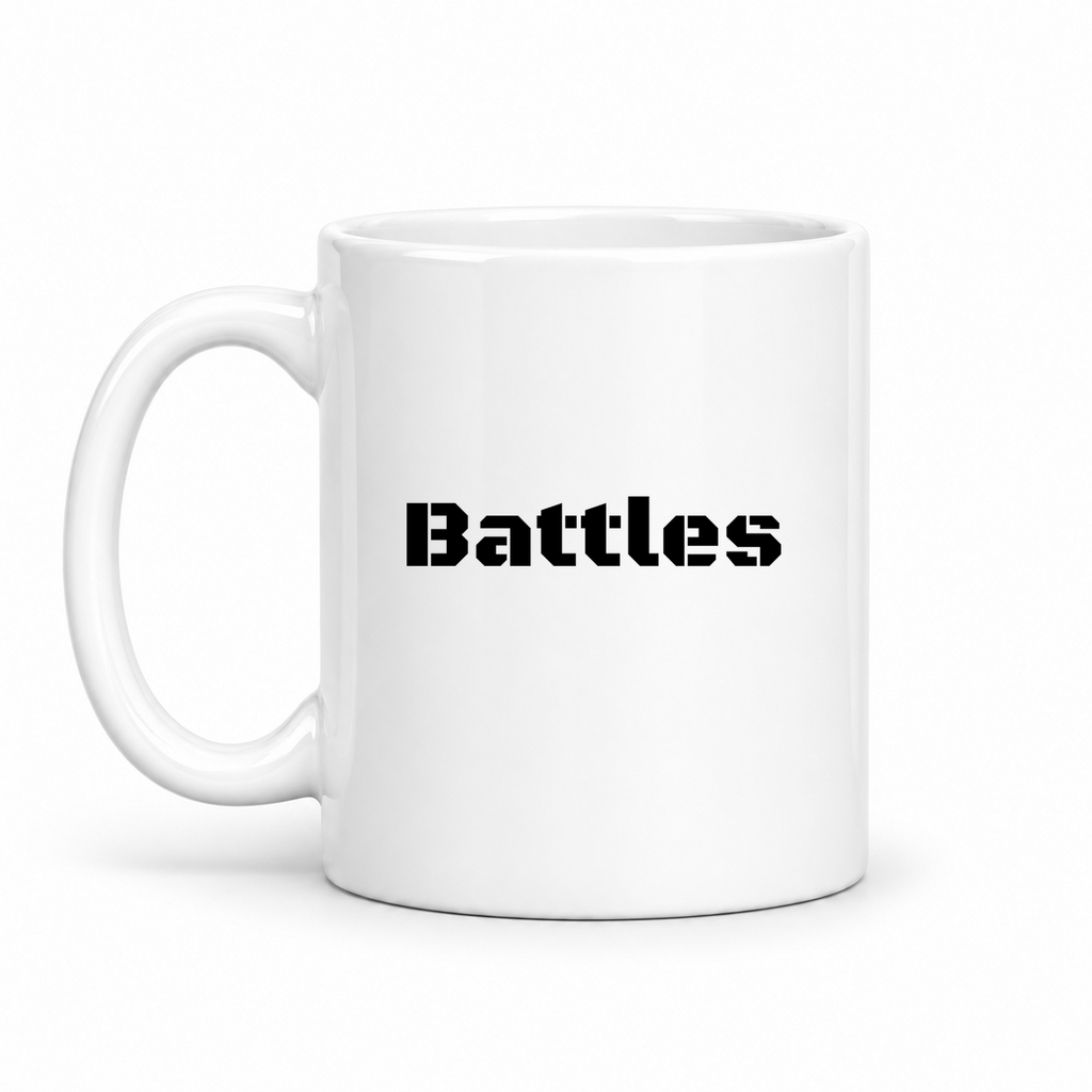 Battles Mug in white with handle left