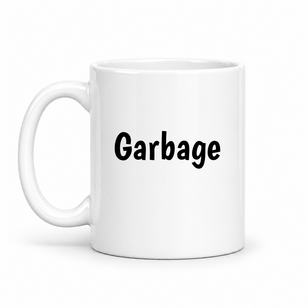 Garbage Mug in white with handle left