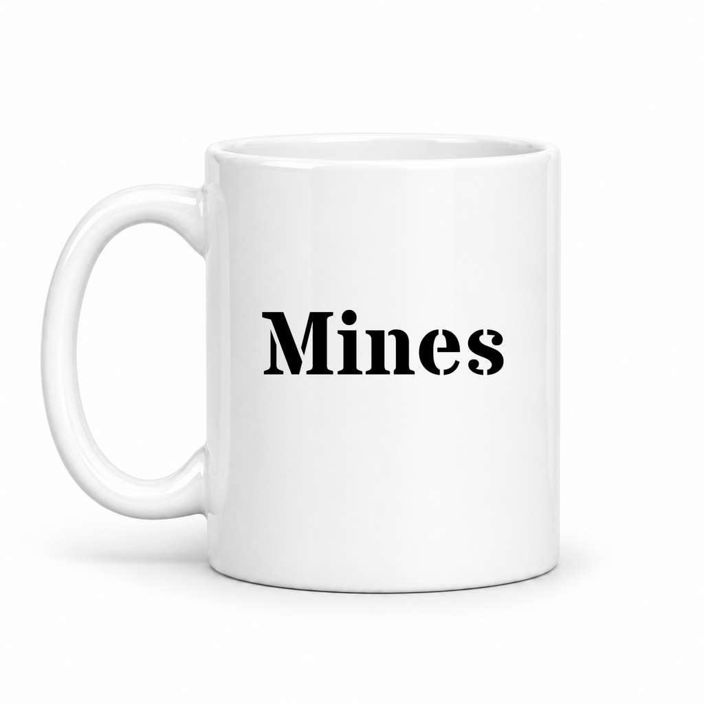 Mines Mug in white with handle left