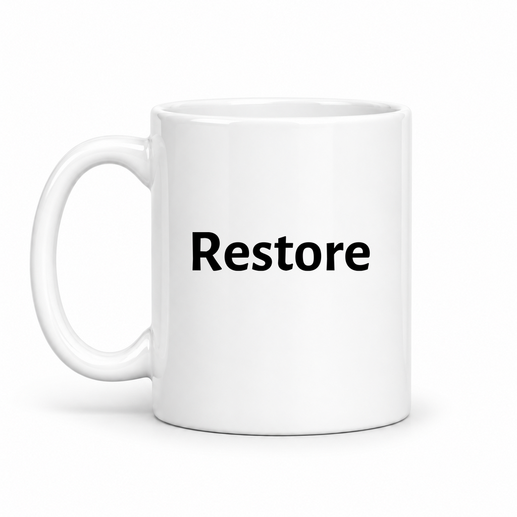 Restore Mug in white with handle left