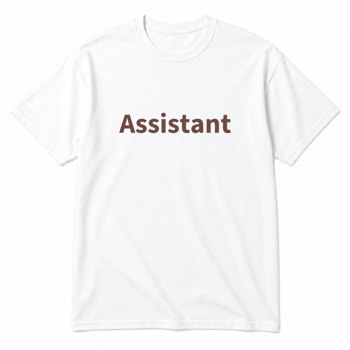 Assistant T-Shirt in white with brown text