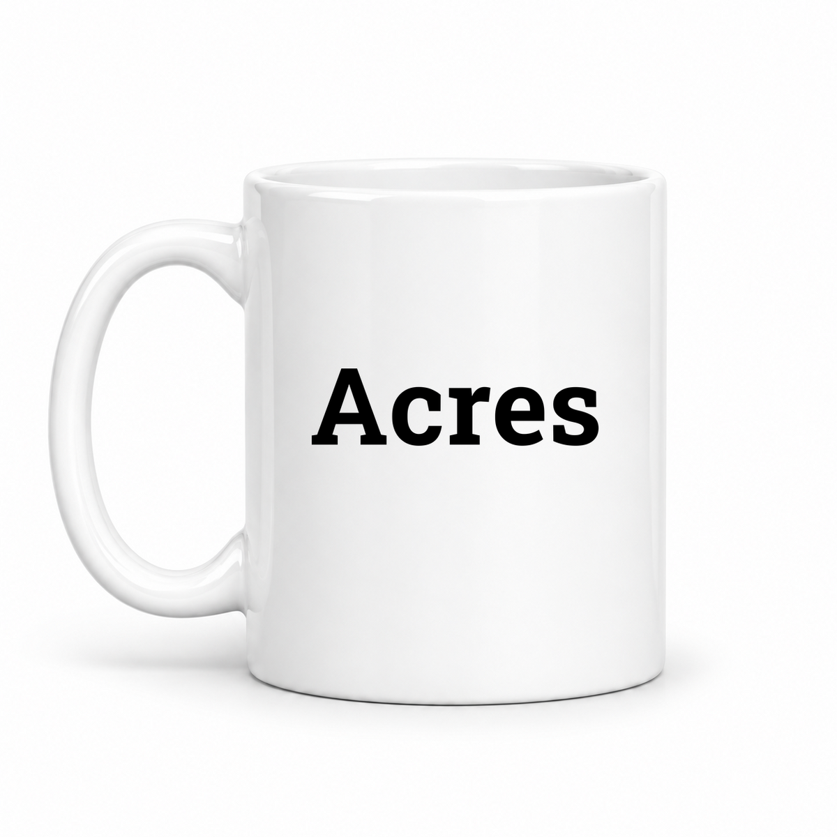 Acres Mug in white with handle left