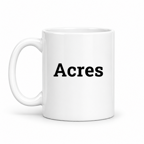 Acres Mug in white with handle left