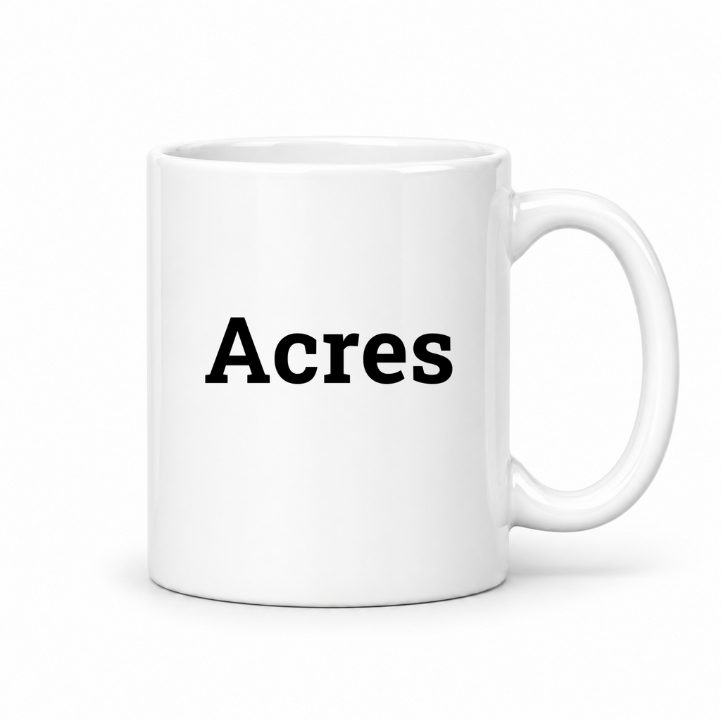 Acres Mug in white with handle right