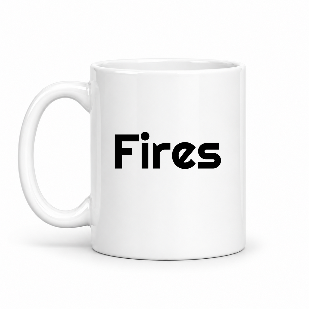 Fires Mug in white with handle left