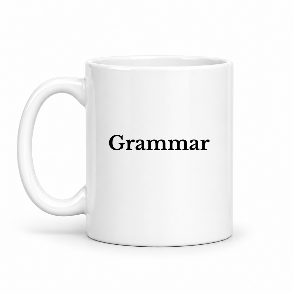Grammar Mug in white with handle left