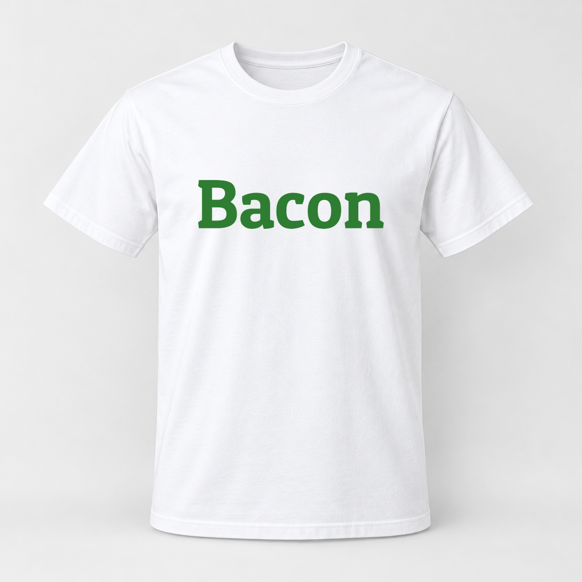 Bacon T-Shirt in white with green text