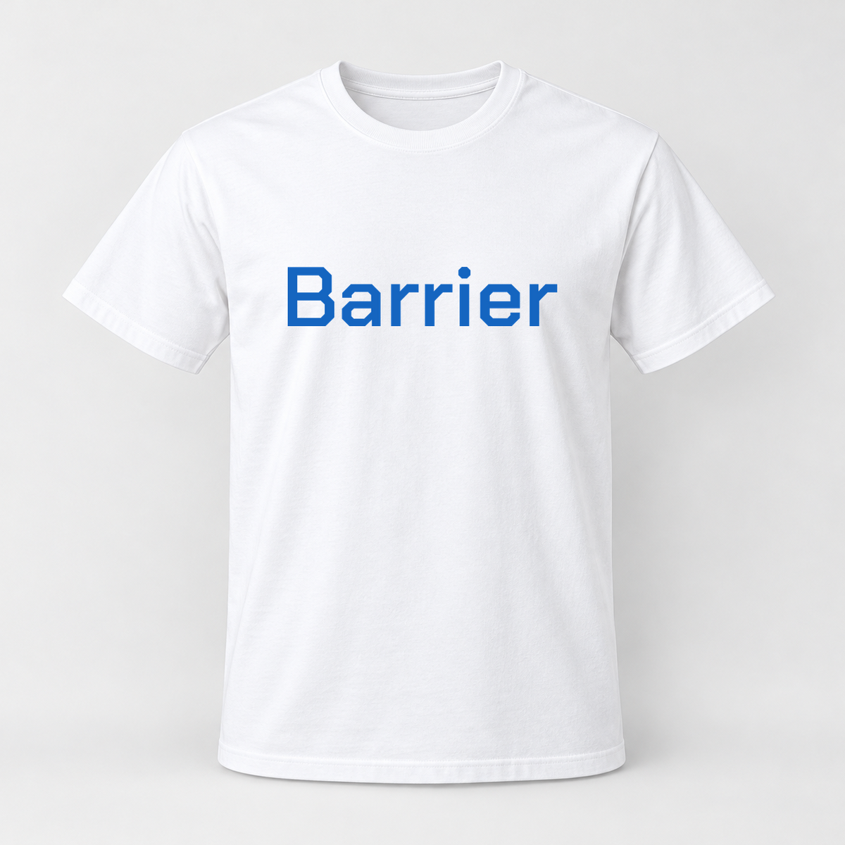 Barrier T-Shirt in white with blue text