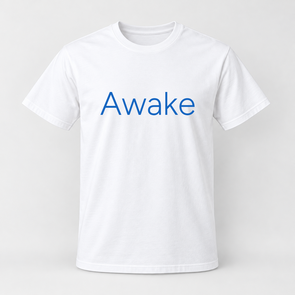 Awake T-Shirt in white with blue text