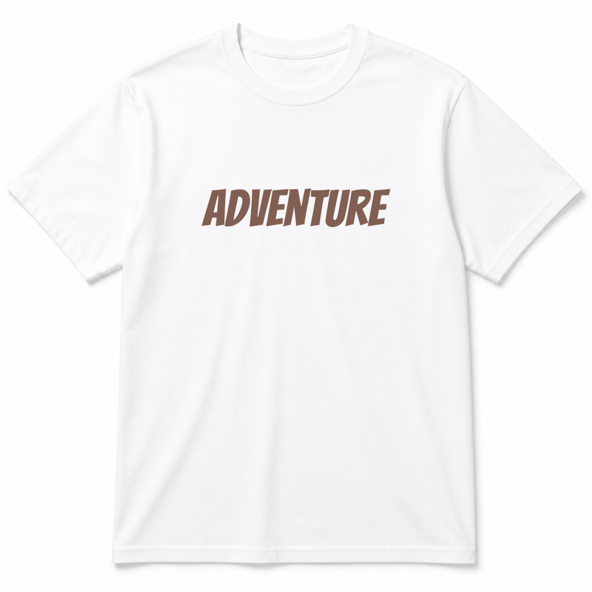 Adventure T-Shirt in white with brown text