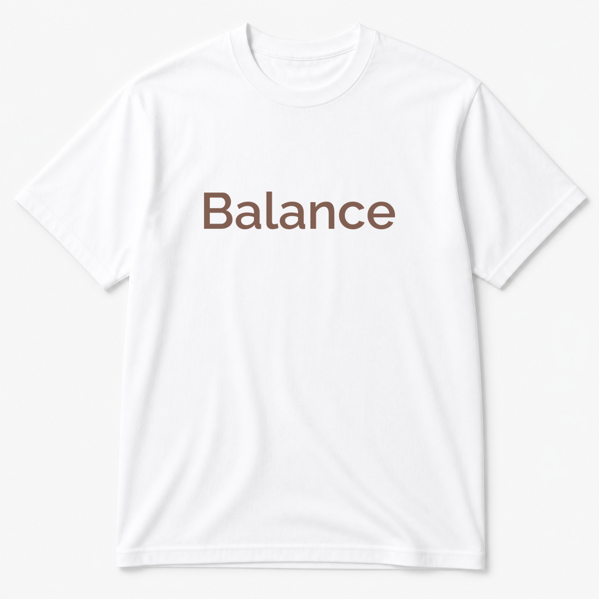 Balance T-Shirt in white with brown text