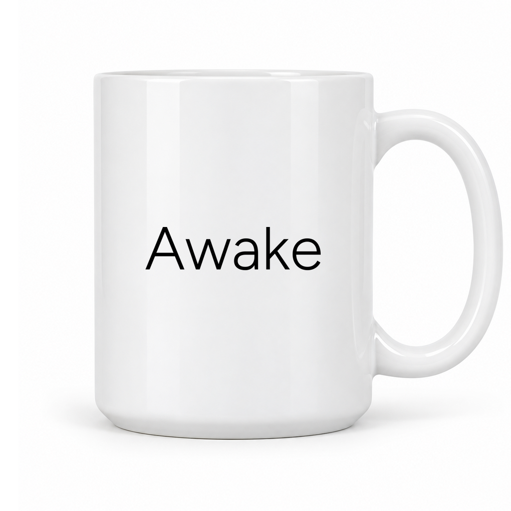 Awake Mug in white with handle right