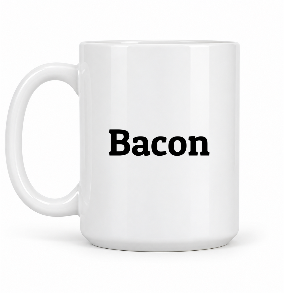 Bacon Mug in white with handle left
