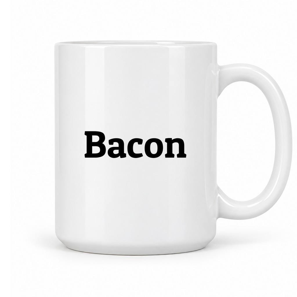 Bacon Mug in white with handle right