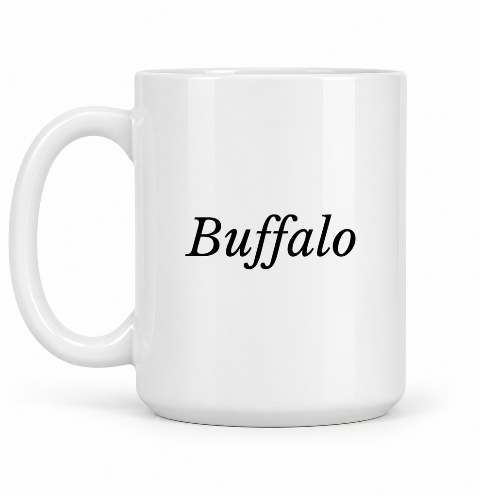 Buffalo Mug in white with handle left