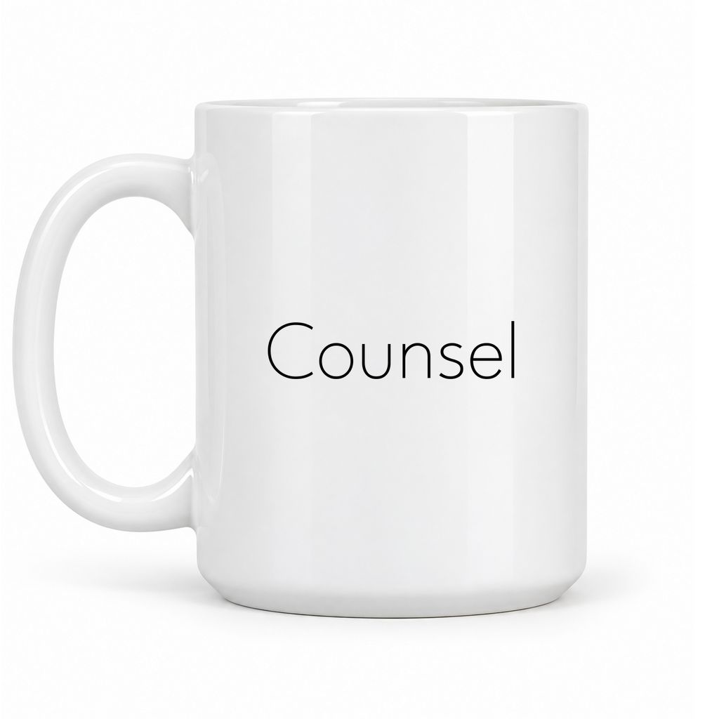 Counsel Mug in white with handle left