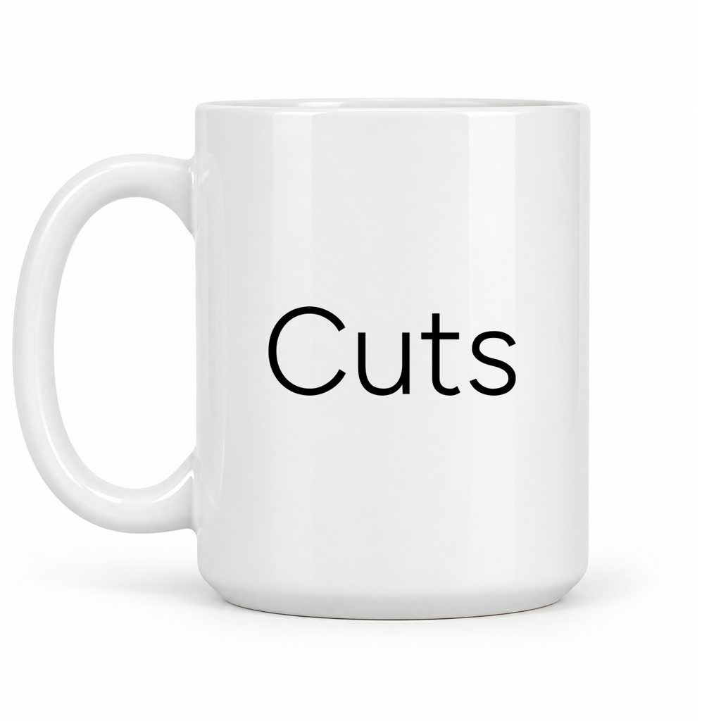 Cuts Mug in white with handle left