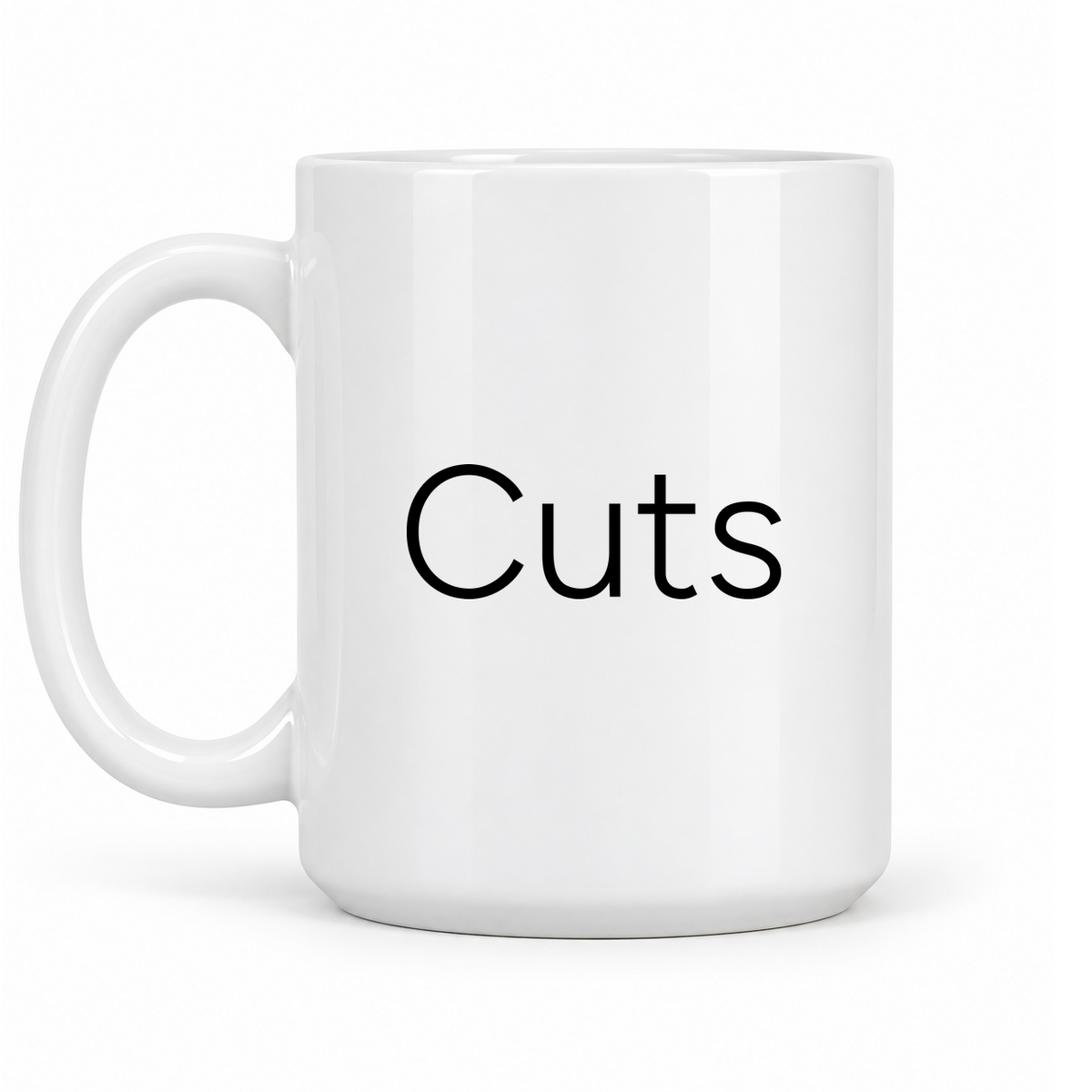 Cuts Mug in white with handle left