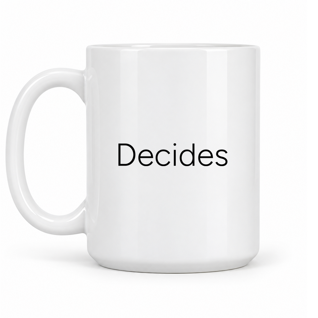 Decides Mug in white with handle left