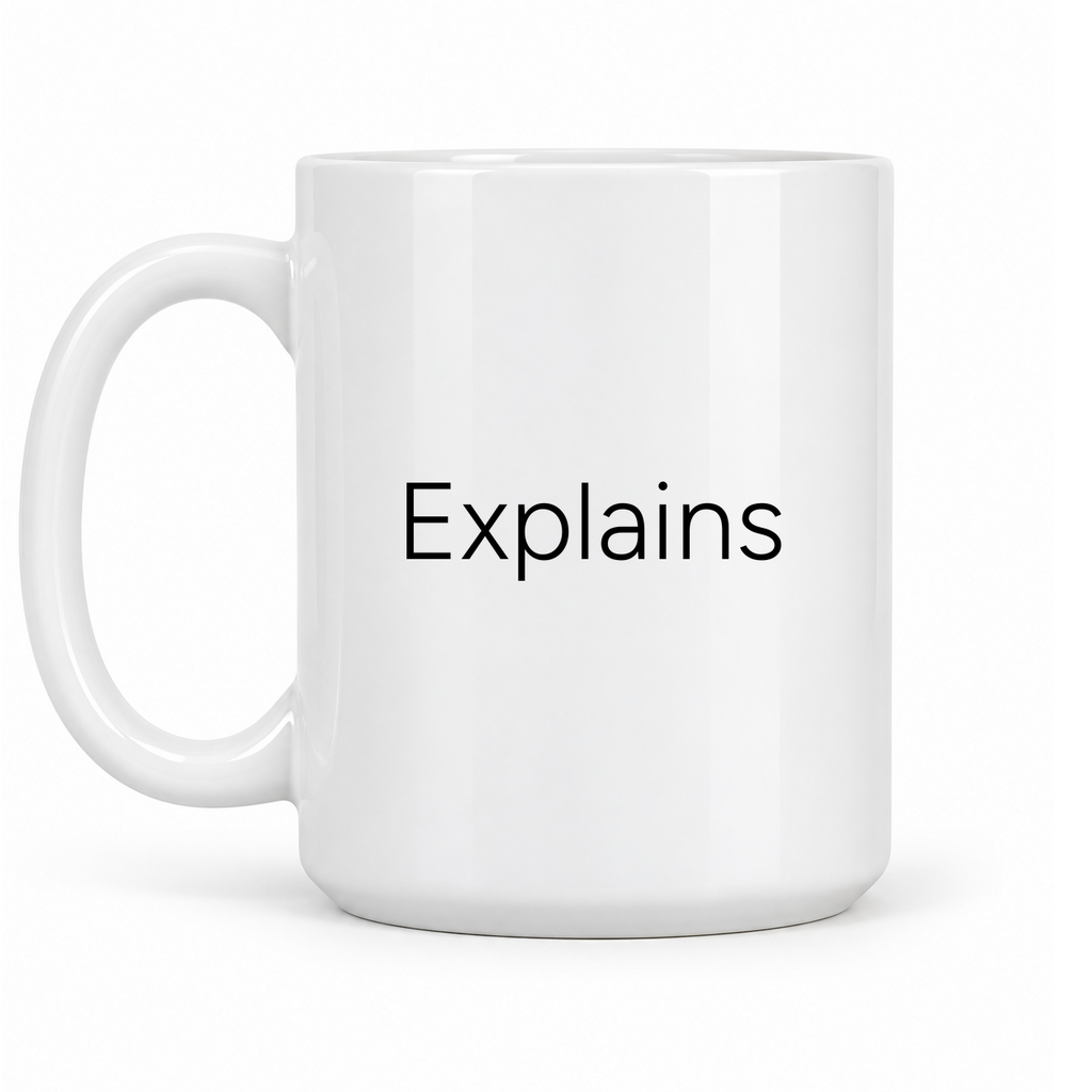 Explains Mug in white with handle left