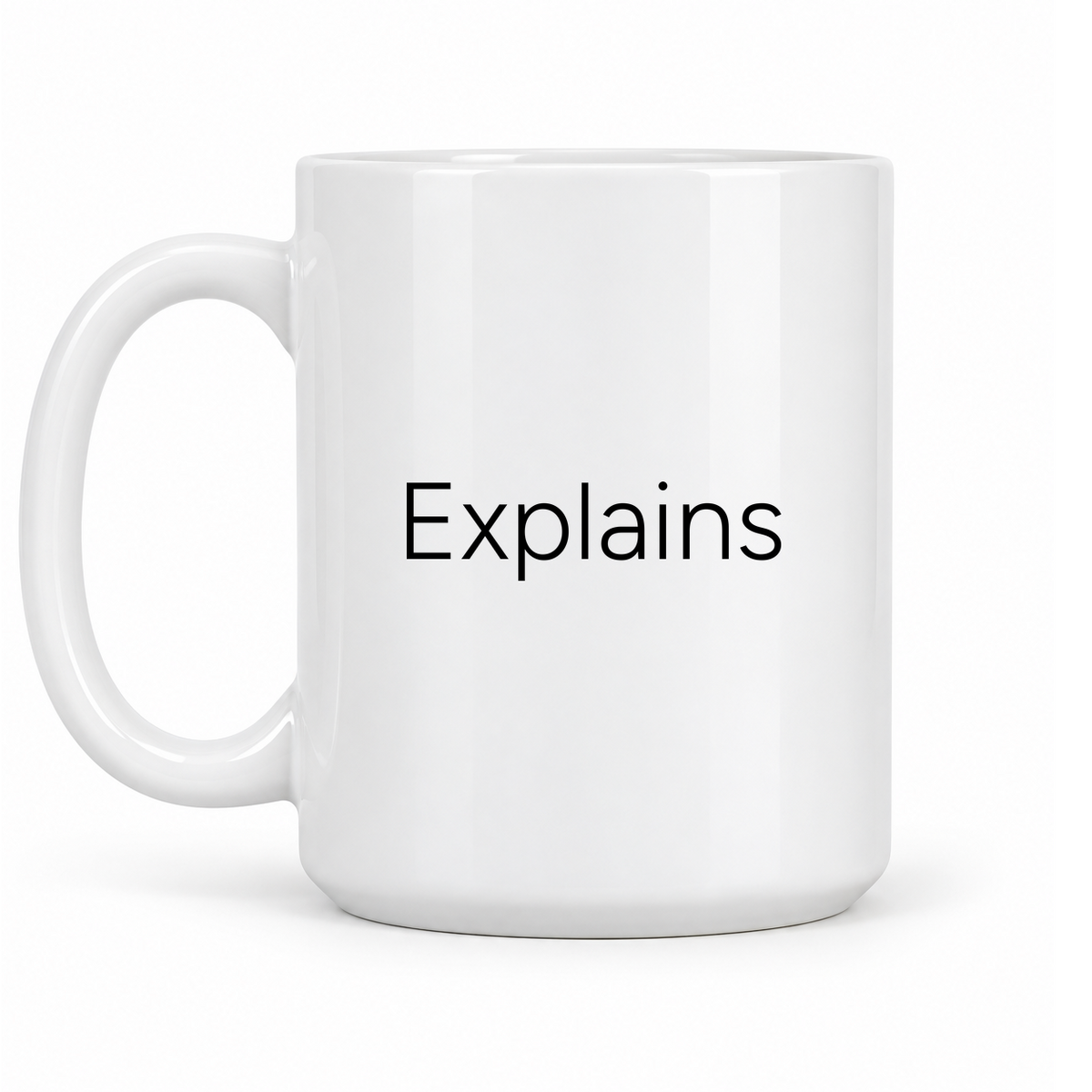 Explains Mug in white with handle left