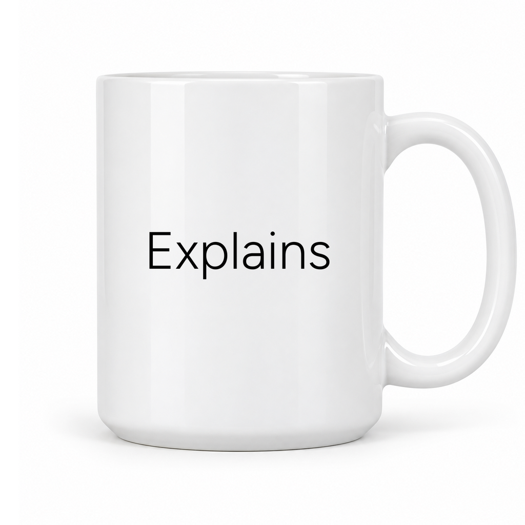 Explains Mug in white with handle right
