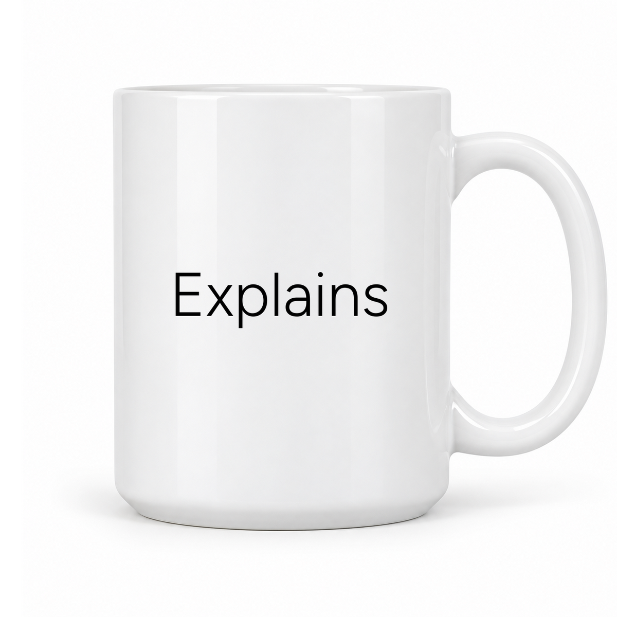 Explains Mug in white with handle right