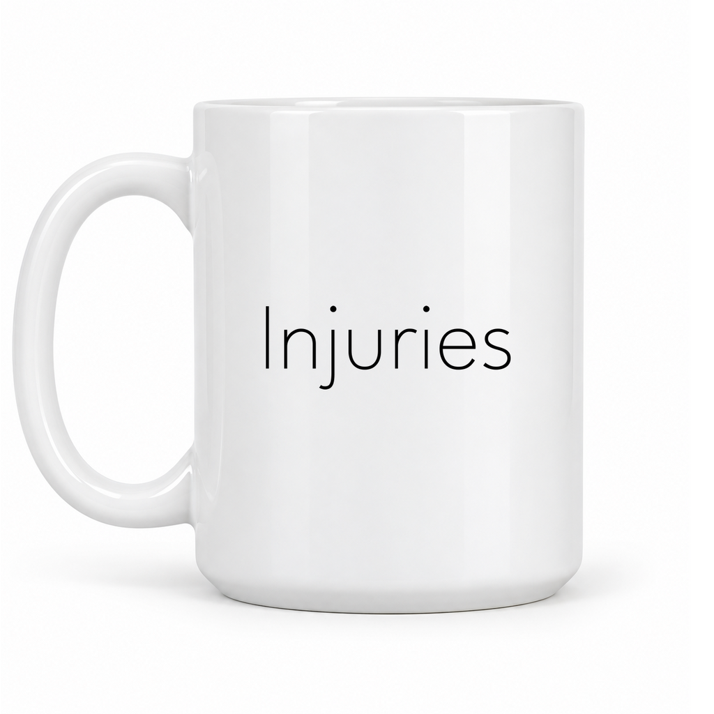 Injuries Mug in white with handle left