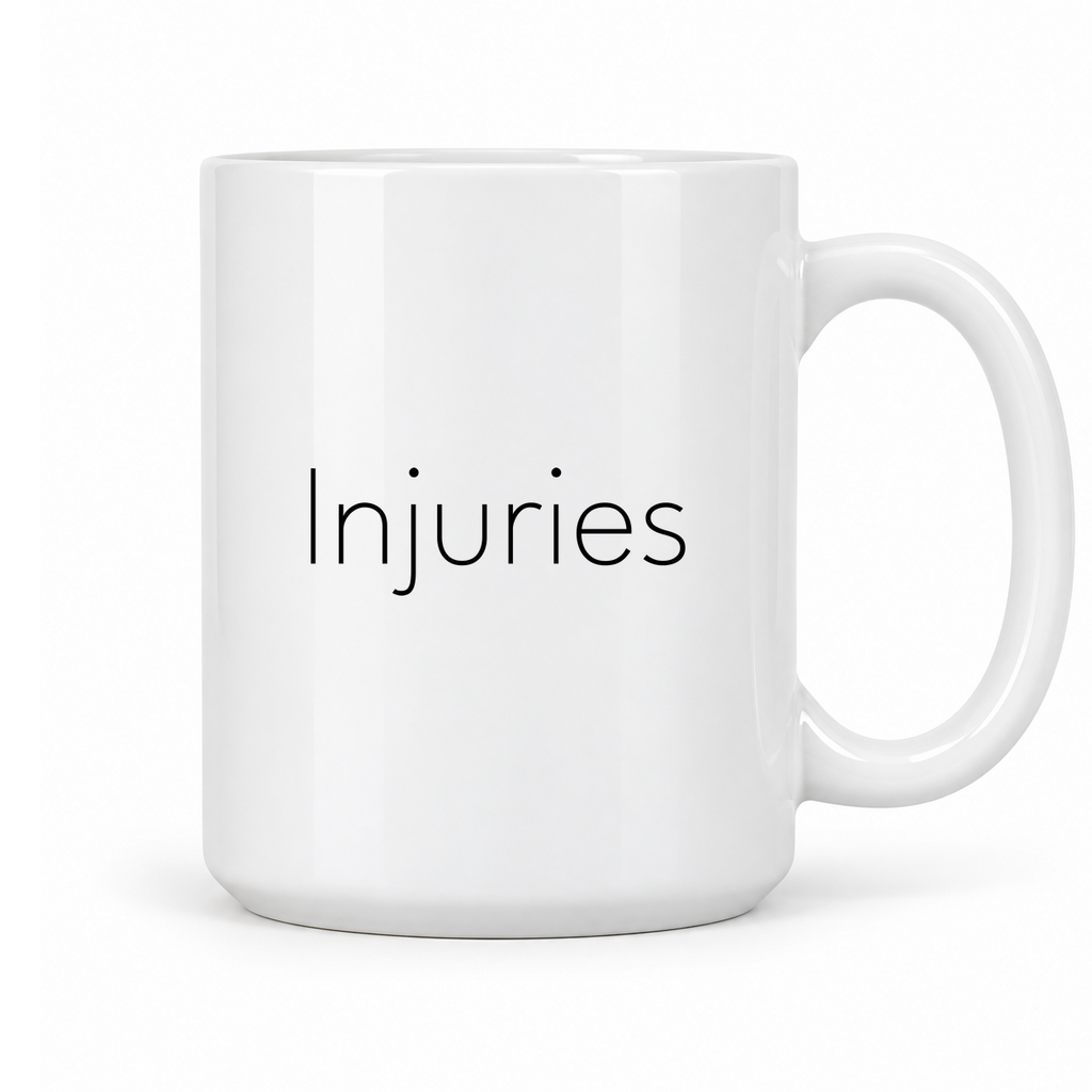 Injuries Mug in white with handle right