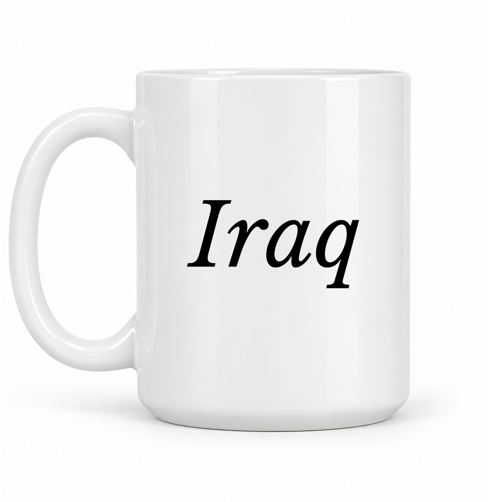 Iraq Mug in white with handle left
