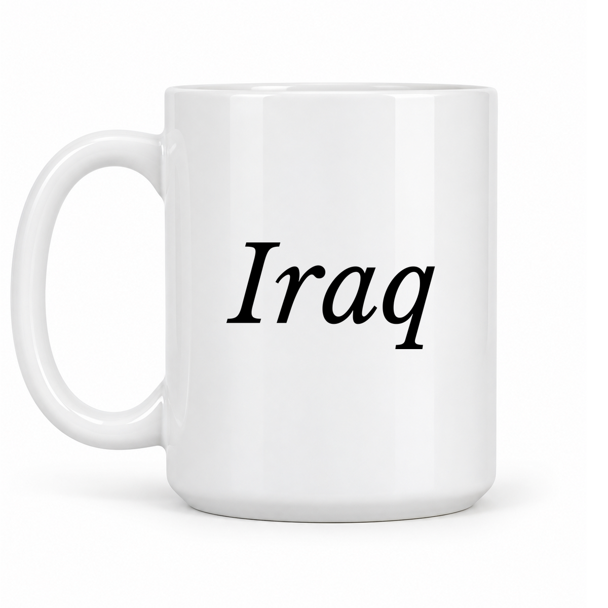 Iraq Mug in white with handle left