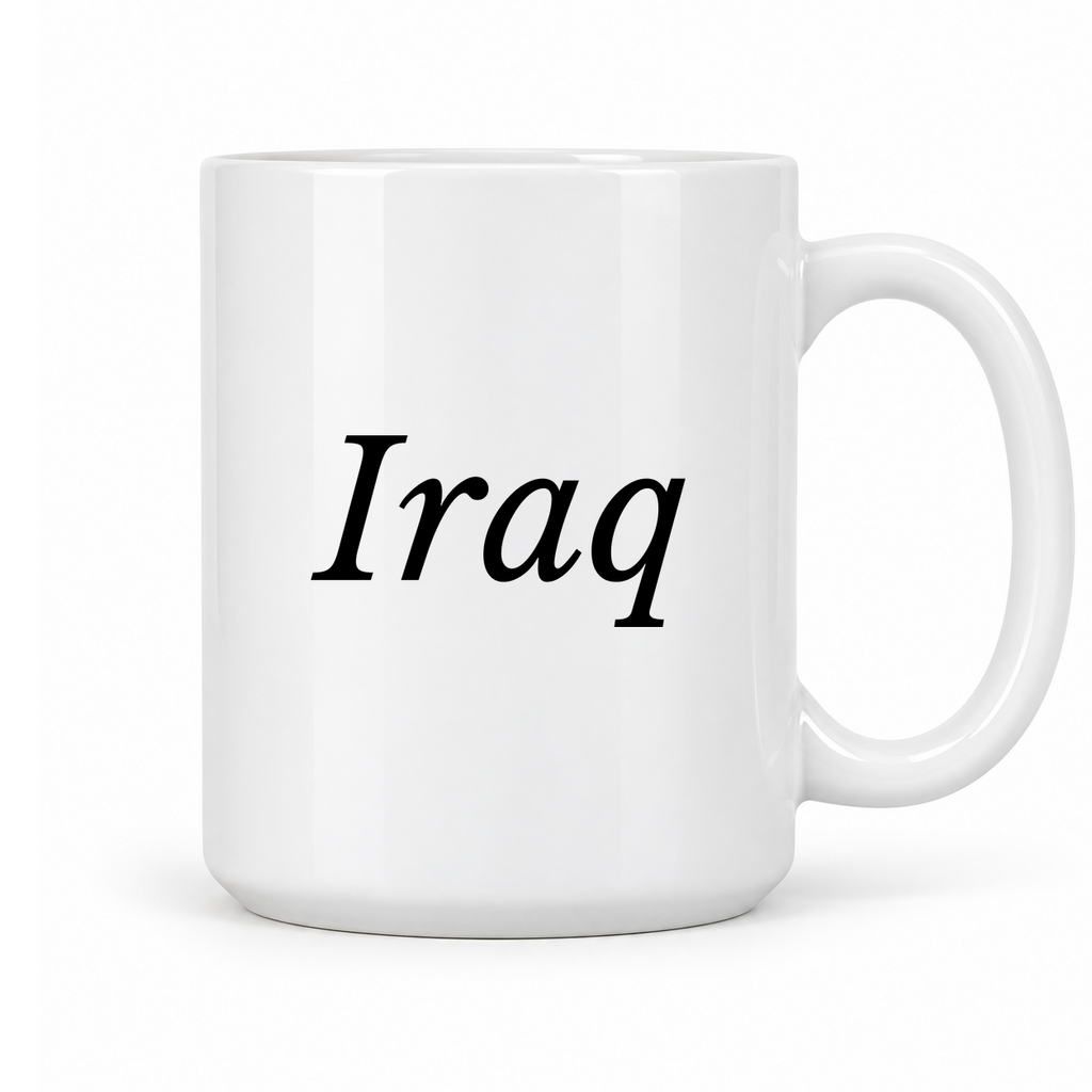 Iraq Mug in white with handle right