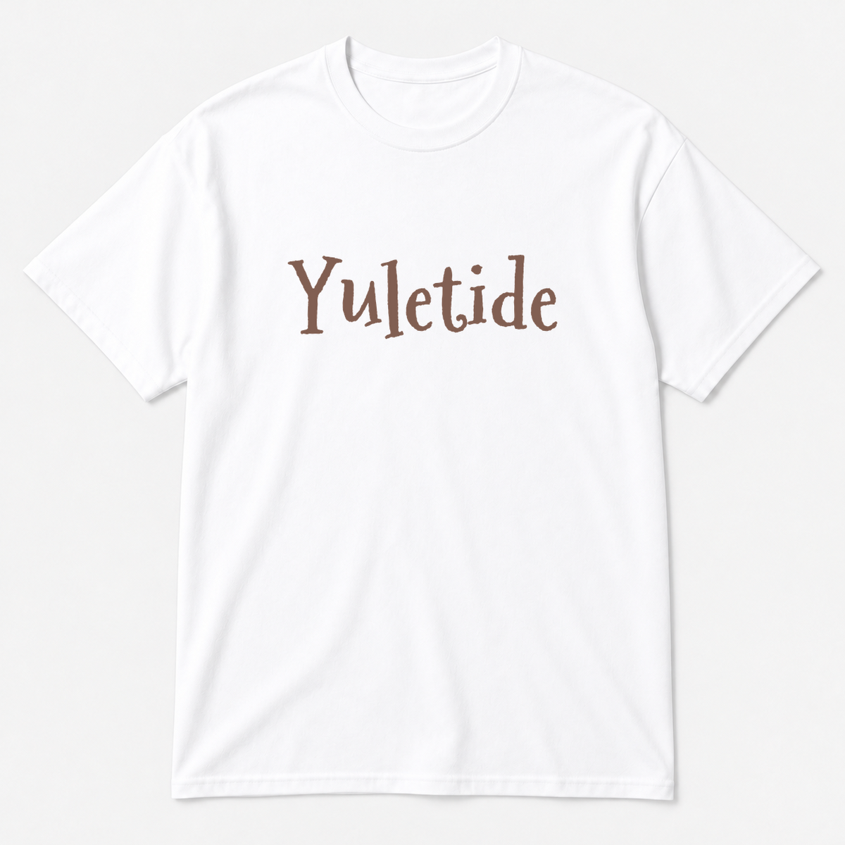 Yuletide T-Shirt in white with brown text