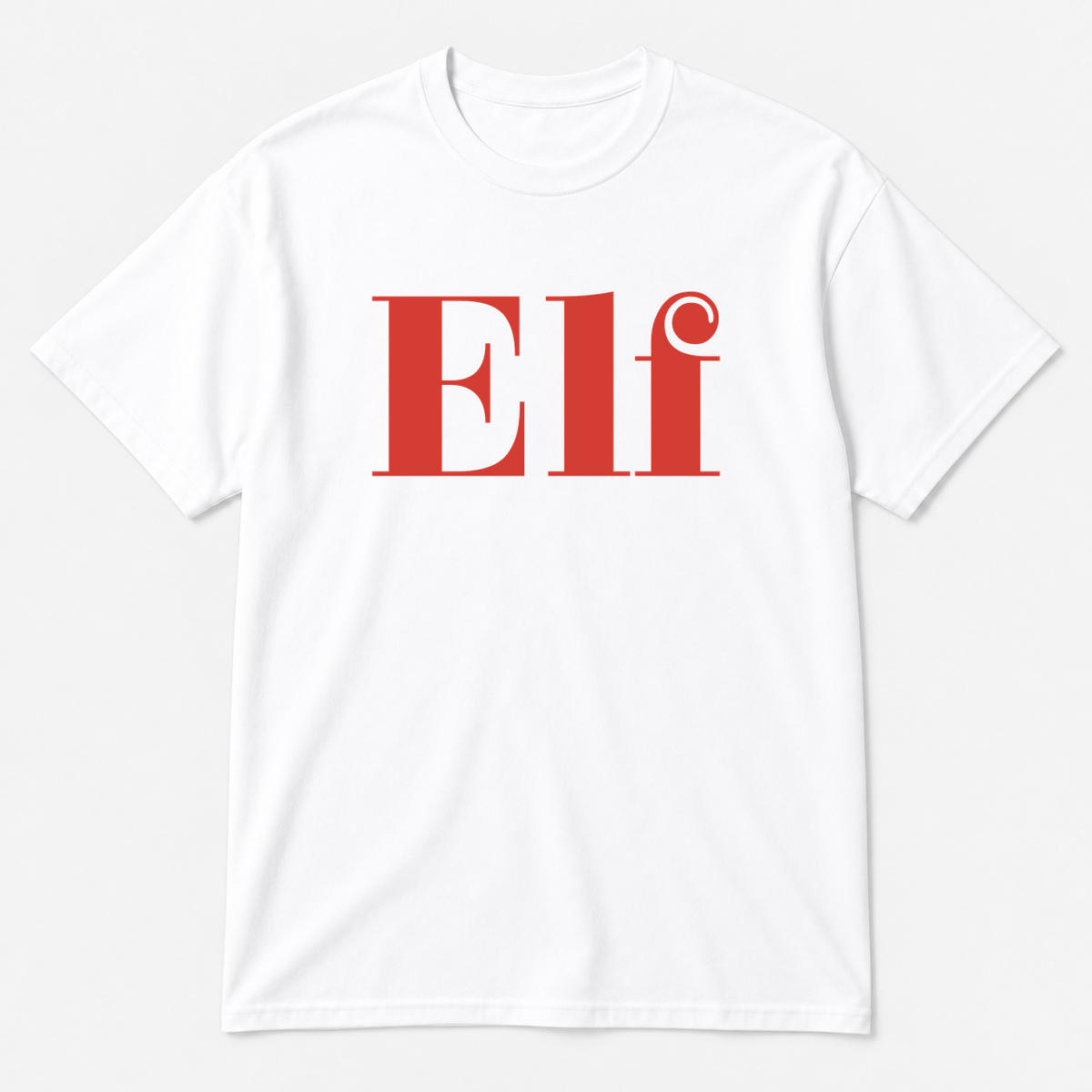 Elf T-Shirt in white with red text