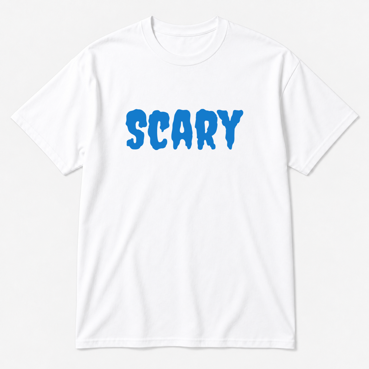 Scary T-Shirt in white with blue text