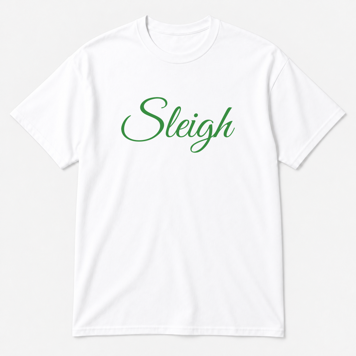 Sleigh T-Shirt in white with green text