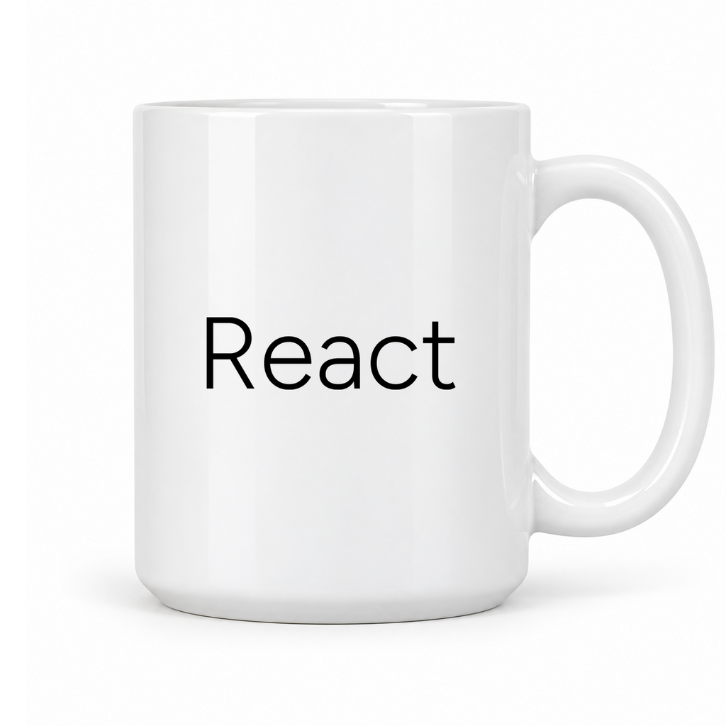 React Mug in white with handle right