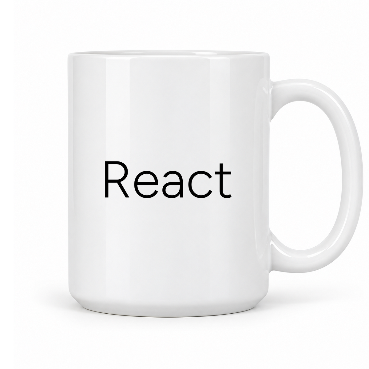 React Mug in white with handle right