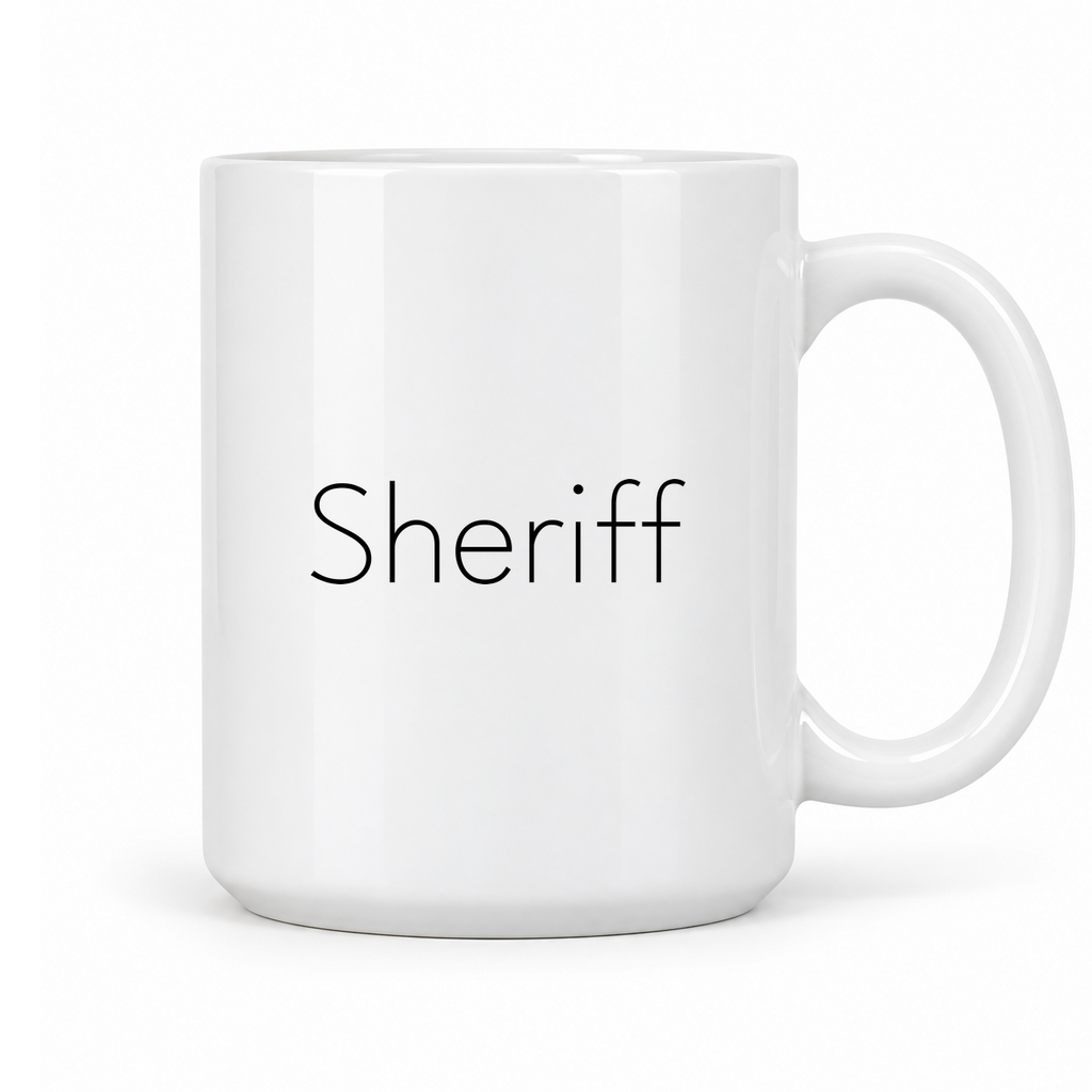 Sheriff Mug in white with handle right