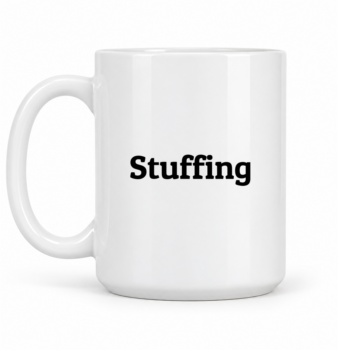 Stuffing Mug in white with handle left