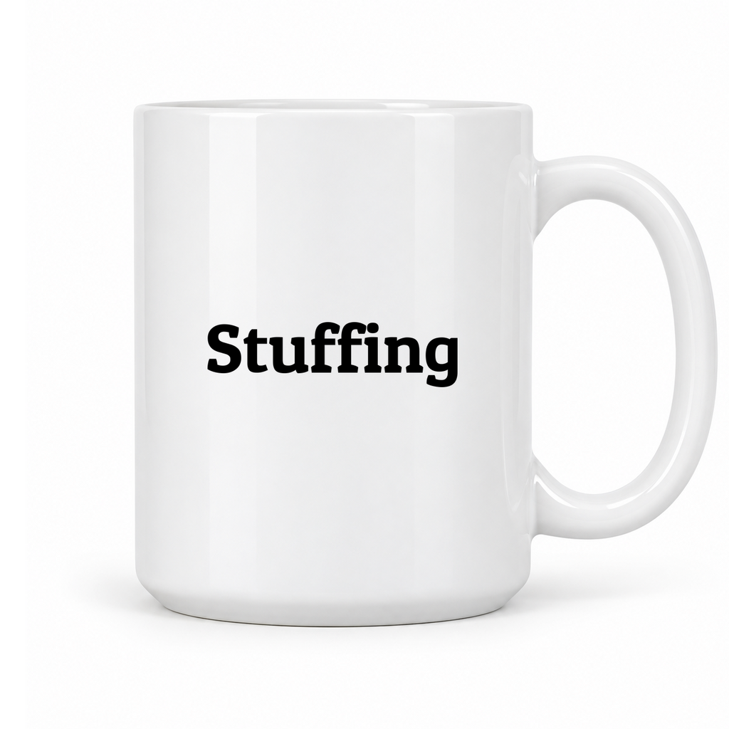 Stuffing Mug in white with handle right