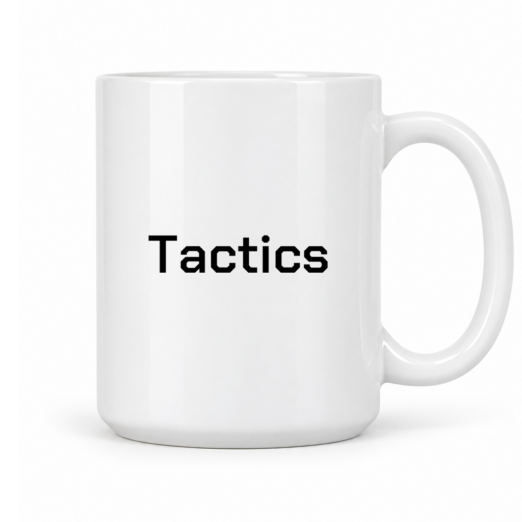 Tactics Mug in white with handle right