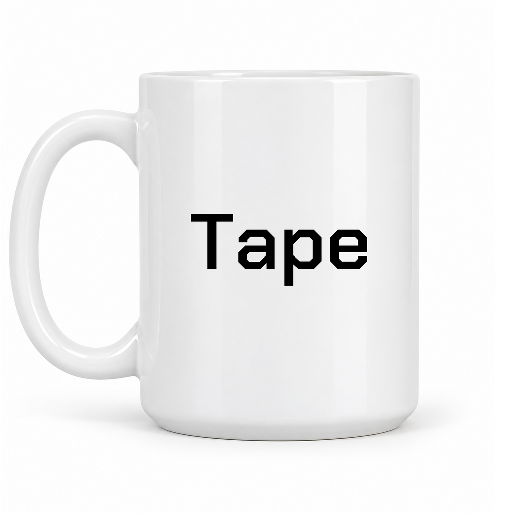 Tape Mug in white with handle left
