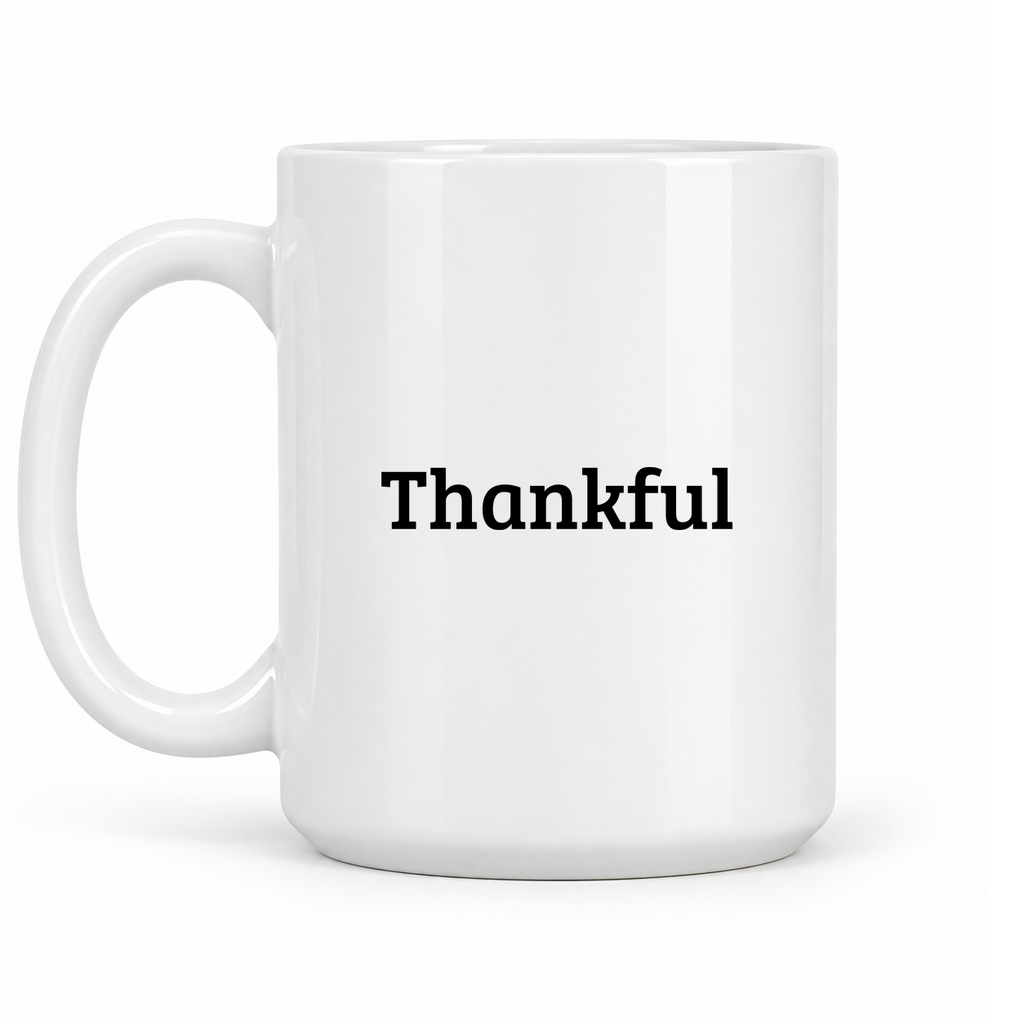 Thankful Mug in white with handle left