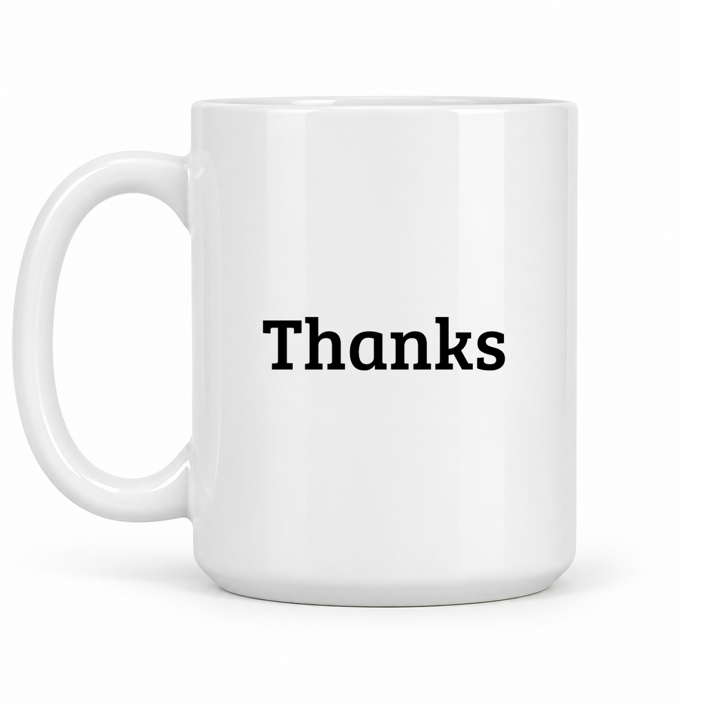 Thanks Mug in white with handle left